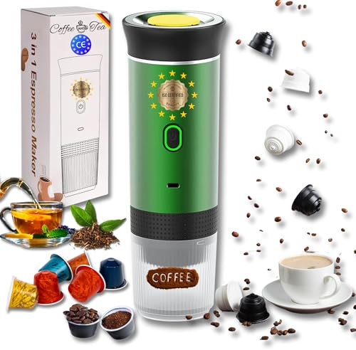 Astur Group Cafetera Portatil Capsulas, Cafetera Multicapsulas y Molido, Maquina de Cafe, Cafetera Capsulas Portatil, Calienta Agua Batería Recargable USB, Ideal Viajes, Camping y Oficina (Verde)