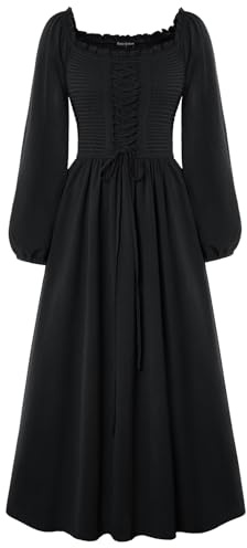 Damen Viktorianische Corsagenkleid Rockabilly Laternenärmel Swing Kleid Schwarz S