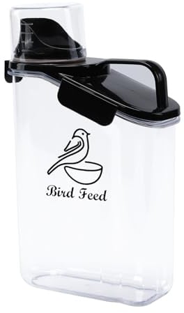 Ctomche Bird Seed Storage Container, Clear Plastic Pet Food Storage for bird Portable Handled Lid, Dry Food Dispenser with Pour Spout & Measuring Cup, 3 lbs Garden Birds Seed Feed BPA Free