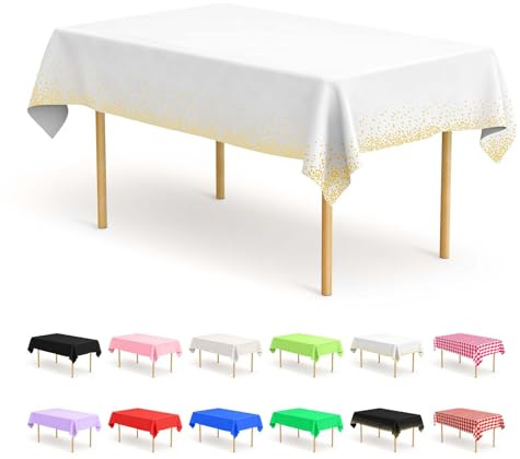 BOUBONI 4 Stück Einweg Tischdecken 137 x 274 cm Rechteckige Party Tischdecke Geeignet für Hochzeiten Catering Outdoor und Themenveranstaltungen(Weiß Gold)