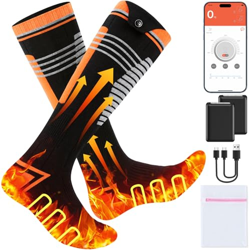 Beheizbare Socken Damen Herren mit Akku 6000mAh 9 Std., Beheizte Socken Heizsocken mit App, 4 Heizstufen, Wärmesocken Wärme Socken Elektrisch Skisocken Beheizbar für Ski Jagd Angeln Camping Outdoor