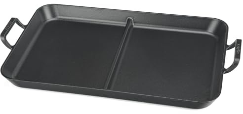 onlyfire Extra Large Pre-Seasoned Cast Iron Divided Grill Pan, Dual-Zone Skillet with Dual Handles, Heavy Duty Griddle Pan for Outdoor BBQ, Induction & Stovetop Cooking, 20 ×13