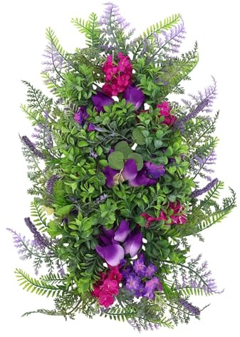 ZYNCUE Guirnalda de tulipanes morados lila, jacinto, hortensia, guirnalda de flores artificiales para puerta delantera, decoración de pared de boda y fiesta