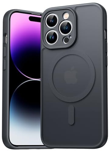 EASDNB für iPhone 14 Pro Hülle für Magsafe mit Kameraschutz, Magnetisch Handyhülle für iPhone 14 Pro Stoßfeste Kratzfeste Durchscheinende Matt Rückseite Schutzhülle für iPhone 14 Pro Case, Schwarz