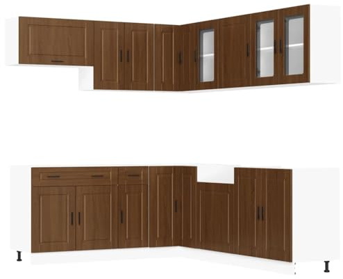HFXHIJXQ 11-TLG. Küchenschrank Set Porto Braun Eiche 80 x 46 x 81,5 cm Moderne Holzwerkstoff Zeile mit viel Stauraum Eckunterschrank Hängeschrank für kleine und große Küchen