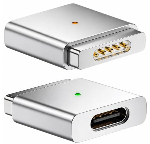 Xforevery Adaptador USB C a Magnético para MagSafe 2, Carga Rápida PD 100W, Convertidor Tipo C Magnét 2 Compatible con MacBook Air/Pro 13 15 (2013-2015), Carcasa de Aleación de Zinc con Luz LED