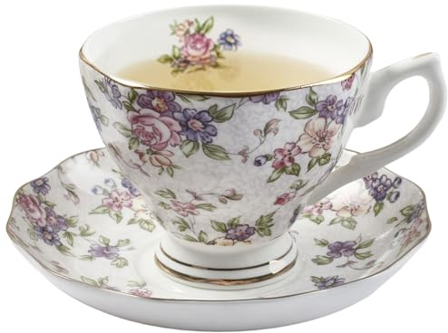 Set da tè in bone china, elegante tazza da tè floreale con piattino, pratiche stoviglie da pranzo per la cucina domestica, tazza e piattino, tazze inglesi