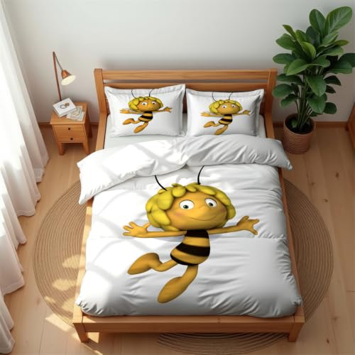 Ste-X Premium-Baumwoll-Bettwäsche-Set Die Biene Maja Anti-Allergie Und Milbenabweisende Bettwäsche-Kollektion Atmungsaktiv Und Ideal Für Den Sommer (135x200cm,Biene 07)