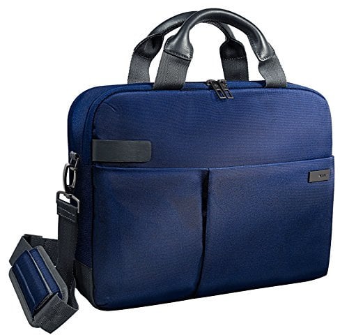 Leitz Sac pour ordinateur 13.3“, 18 poches de rangement, Bleu, Polyester Déperlant et Cuir Véritable, Smart Traveller, 60390069