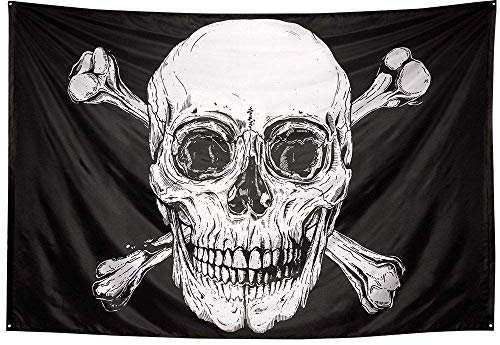 Boland 74110 - Fahne Pirat, Größe 200 x 330 cm, Polyester, Totenkopf, Flagge, Banner, Wanddekoration, Hängedekoration, Kindergeburtstag, Mottoparty, Karneval, Halloween, Schwarz