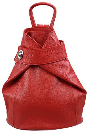 SH Leder Leichter echt Leder Damenrucksack CityRucksack Daypack Frauen Rucksack in Genarbt Rindleder 29x34cm Pamela G2517 (Rot)