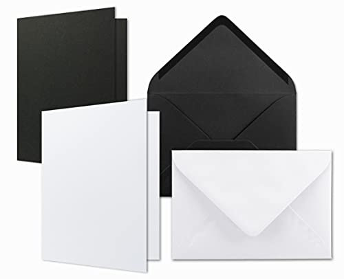 20x Kartenpaket DIN A6 / C6 in Weiß und Schwarz - Faltkarten mit Falz A6 10,5 x 14,8 cm & Umschläge C6 11,4 x 16,2 cm