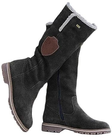 Onsoyours Stivali Donna Stivali Alti Invernali Scarpe Camoscio Outdoor Stivali da Neve Foderati Caldo con Chiusura Lampo Laterale A Nero 40 EU