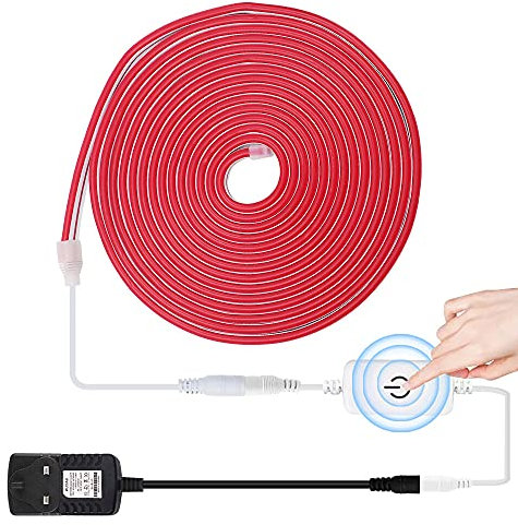 HEGEHE Dimmable LED Neon Light Strip Kit, 4m Red Neon Rope Light + ITOUCH Dimmer Switch + 12V DC Power Supply, Flexible and Waterproof for Home DIY Commercial Decor