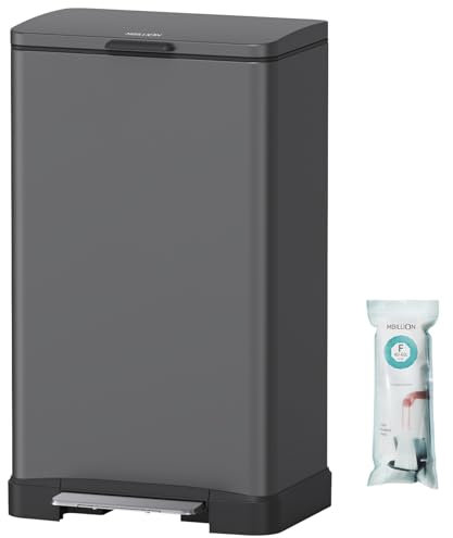 Mbillion Cubo de basura para escaleras con inserto de 50 litros, cierre silencioso, resistente a huellas dactilares, gran acero inoxidable, cubo de basura rectangular de cocina, para el hogar y la
