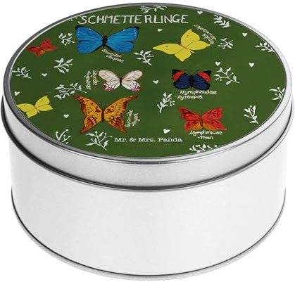 Mr. & Mrs. Panda Blechdose rund Schmetterlinge - Geschenk, Metallbox, positive Botschaft, Outdoor, Metallkiste, Dekoration, Blechdosen mit Deckel,