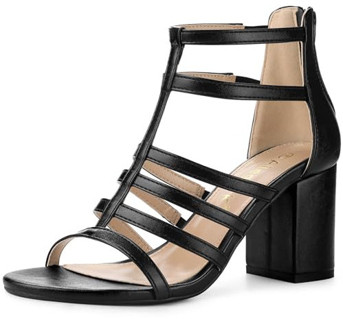 Allegra K Römersandalen mit Riemchen und klobigem Gladiator-Absatz für Damen Schwarz 39