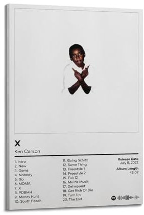 szzmyo Ken Carson Poster, X-Album-Poster, dekoratives Gemälde, moderne ästhetische Leinwand, Poster, Schlafzimmer, Kunst, Wohnzimmer, Dekoration, Poster, 50 x 75 cm, Rahmenstil