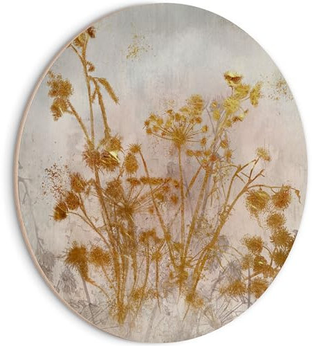 HEALANCY Bilder Abstrakt - PREMIUM QUALITÄT 100% HOLZ - KOMPLETT AUFHÄNGFERTIG - Runde Wandbilder Wohnzimmer - Deko Modern - Wanddekoration Schlafzimmer - Kunstdruck Wanddeko - Vintage Pflanzen Natur