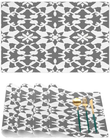 Tablerazzi Moroccan Trellis PVC Placemats Set of 6, Moroccan Pattern Heat Resistant Non-Slip Vinyl Table Place Washable Wipeable Placemat for Kitchen Dining Table Decoration