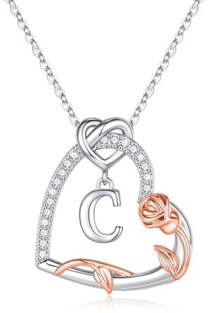 TINGN Kette Damen, Kette Mit C Buchstaben, Halskette Damen Silber, Edelstahl Kette Damen, Anhänger Kette, Kette für Freundin,Valentinstag Geschenke für Frauen, Frauen Geschenke Zum Geburtstag