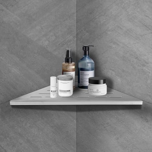 iYueMps Shower Corner Shelf Stainless Steel Corner Shower Caddy Bathroom Corner Shelves Storage Wall Mounted Tiles Recessed for Bathroom, Kitchen,Toilet (Silver-1Pcs)