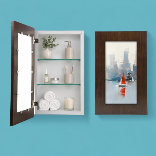Potter-Island Verdeckter Medizinschrank, 35,6 x 61 cm, Einbaurahmen, Medizinschrank, Bauernhaus, Espresso-Holzrahmen, 3 Ablagen, 100 % handgefertigt, komplett montierter Wandnischeneinsatz (Espresso)