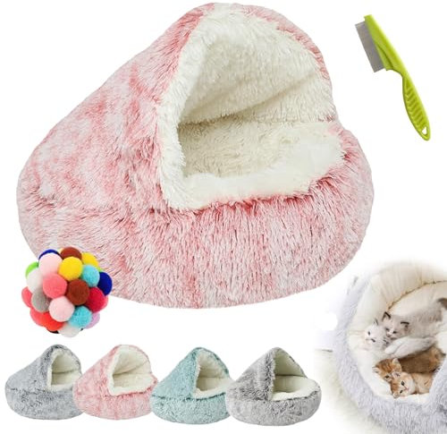 Lapcatz Nestbett, Plüsch-Donut-Hundebett, beruhigendes Hundebett, Katzenbett, warmes, weiches Katzen-Iglu-Bett, Katzenhöhlenbett, rutschfest, für den Innenbereich, weich, warm, selbstwärmend,