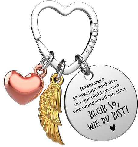 FABACH Beste Freundin Schlüsselanhänger Schutzengel Glücksbringer mit Herz und Gravur - Beste Freundin Geschenke Schlüsselanhänger Herz - Beste Freundinnen Geschenk Engel Glücksbringer
