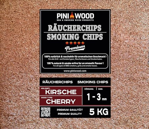 PINI 5 Kg Räucherchips Kirsche 1-3 mm Smoking Chips Räucherspäne 18 Liter