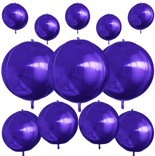 12 palloncini rotondi in lamina viola scuro, 55,9 cm, 38,1 cm, 25,4 cm, 4D, palloncini a elio, viola metallizzato, per galassia, compleanno, laurea, matrimonio, anniversario, Capodanno, discoteca