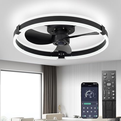 Revneey Ventilateur De Plafond Silencieux Avec Lumière, Plafonnier LED À Intensité Variable Avec Ventilateur, 55W, 4500Lm, 6 Vitesses, Convient Pour Chambre Et Salon, 60cm