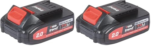 Trend T18S 18V 2Ah Slimline Battery Compatible with the Trend T18S Cordless Range, TXLI, Black, T18S/BA2A (Pack of 2)