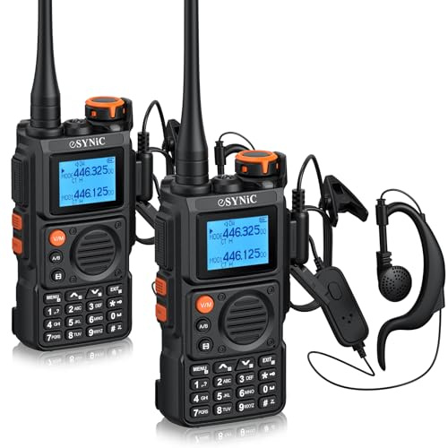 eSynic 2PCS Walkie Talkies Profesionales de Largo Alcance con 999 Canales Doble Banda Walkie-Talkie con Pantalla a Color Radio Bidireccional Profesional Scrambler Carga USB TipoC para Exterior Camping