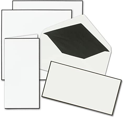 NEUSER PAPIER 75x Trauerkarten Sets - DIN Lang Doppelkarten mit gefütterten Umschlägen - beides mit handgemachter schwarzer Rand - Faltkarten für Kondolenz - in edler schwarzer Schachtel