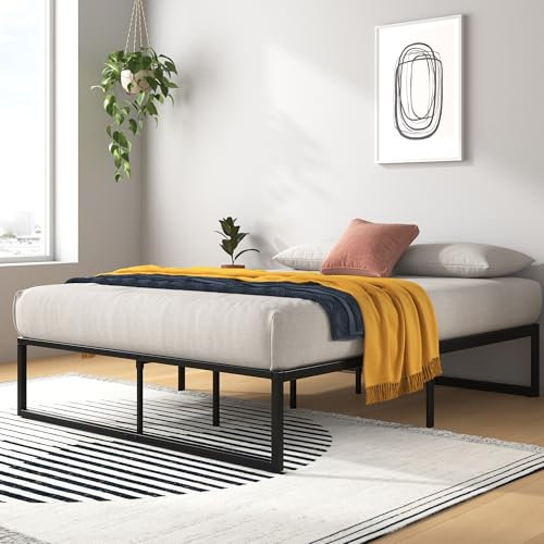 Zinus Lorelai Bett 140x200 cm - Höhe 36 cm mit Stauraum unter dem Bett - Metall Plattform Bettgestell - Schwarz