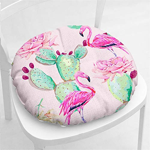 Morbuy Platz/Runde Form Stuhlkissen, Baumwolle Leinen Dicke Polsterung Sitzkissen für Gartenstuhl Bequeme Atmungsaktiv Indoor Outdoor Stuhlauflage (40 * 40,Flamingo 2)