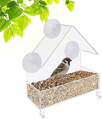 FIGFYOU Comedero para pájaros de Ventana, Ventana Transparente, comedero de pájaros de acrílico