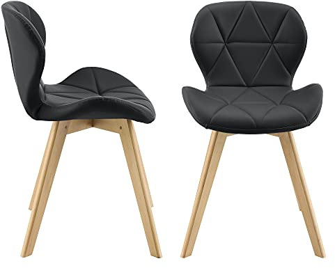 [en.casa] Lot de 2 Chaises de Salle à Manger Design Intemporel Set de 2 Fauteuils pour Cuisine Salle à Manger Salon Capacité 120 kg Simili Bois de Hêtre 78 x 47 x 52 cm Noir