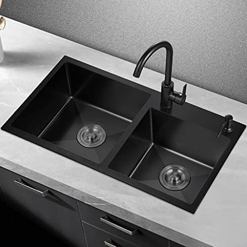 Kitchen Sink Fregaderos De Cocina, con Grifo, Fregadero De Preparación Cuadrado Negro, Fregadero Individual Cepillado De Acero Inoxidable 304, Instalación Empotrada O Bajo Encimera