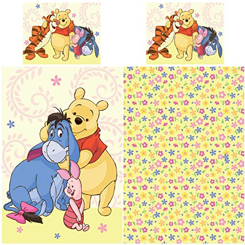 Winnie the Pooh Baby-Kleinkind-Bettwäsche Freunde 100 x 135 + 40 x 60 cm 100% Baumwolle in Renforcé-Linon-Qualität I-Aah Ferkel Pu Kanga Tiger Puuh Piglet Disney Wende-Bettwäsche deutsche Größe