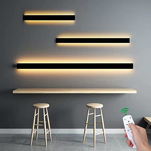 LED Wandlampen Schwarz Innen Dimmbar Wandleuchte mit Fernbedienung Lang Strip Smart Warmweiß|Kaltweiß|Neutralweiß Einstellbar Aluminium Wandbeleuchtung für Hotel Schlafzimmer Wohnzimmer (120cm 68W)