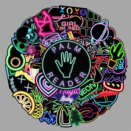 LYLSDSB Neon Aufkleber 50 Stück Vinyl Coole Graffiti Sticker für Laptop Gepäck Auto Wasserflasche Skateboard Gitarre Computer Fahrrad,Wasserdicht Aesthetic Vintage Neon Aufkleber für Kinder Teenager