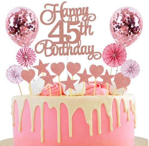 Tortendeko 45 Geburtstag Rosegold Junge Mädchen Happy Birthday 45 Glitter Cake Topper 45.kuchendeko Geburtstag Happy 45th Birthday Tortendeko 45 Jahre Geburtstag Kuchen Deko 45 Geburtstag Mädchen