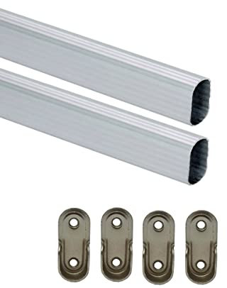Hooz 2x Kleiderstange für Schrank 60cm, Kleiderschrank Stange für Pax, Vielseitig Einsetzbares Kleiderstangen, Ovales Metall Schrankrohr in Verschiedenen Größen (inkl. 4x Halter)