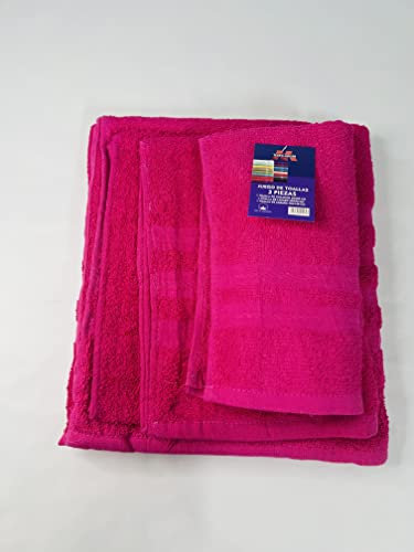 MM TEXTIL HOGAR - Juego de 3 Toallas, 100% Algodon, Toalla de Sabana, Lavabo y Tocador (Fucsia)