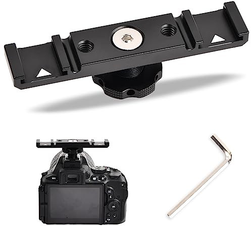 Hot Shoe Adapter Camera, Dual Cold Shoe Mount Bracket, Hot Shoe Extension Bar Aluminum Alloy for Microphone, LED Video, Monitors, Fill Light 1/4 Thread Hole