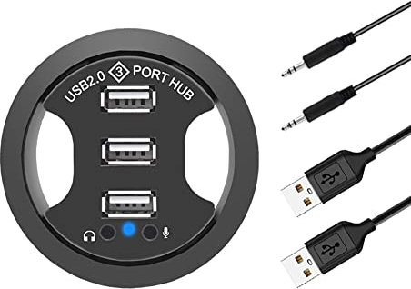 Yuemsh USB Hub USB 2.0 Desktop Grommet USB 2.0 Hub Audio Desk Mount Adapter 3 Port Mount in Desk Multi USB 2.0 Ports