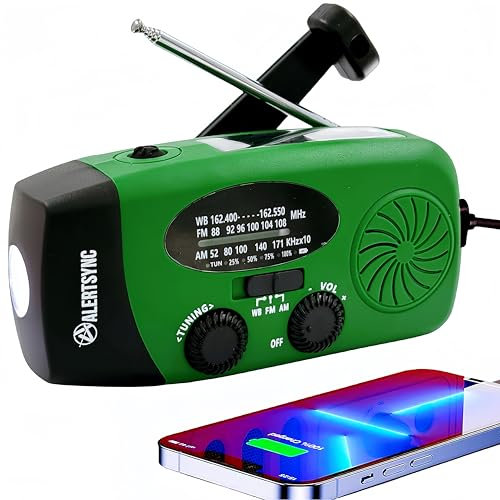 5000mAh Wind Up Solar Radio, Emergency Crank Weather Radio, Solar Radio with Torch, NOAA/FM/AM Solar Radios, Portable Survival Radio with SOS, USB Mobile Phone Charger for Camping Outdoor(Green)