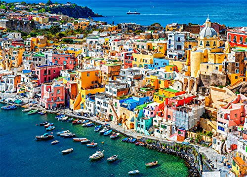 HUADADA Puzzle 1000 Teile für Erwachsene und Kinder, Impossible Game, Puzzles-Geschenk, Clevere Rätsel, Puzzles Farbenfrohes, Puzzle mit Insel Procida-Motiv